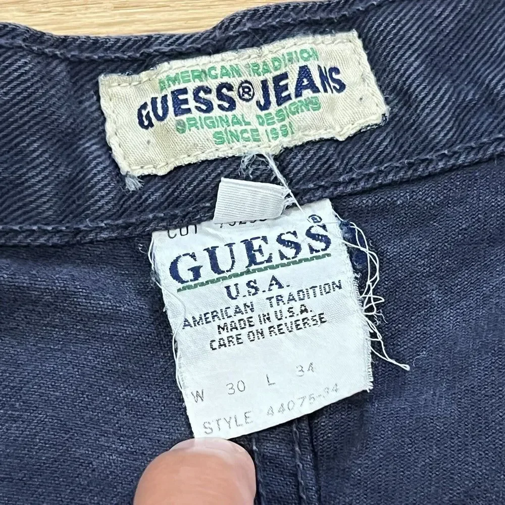 Vintage 90s Guess Jeans Women 30x34 Navy Streetwear Double Button Denim USA Made